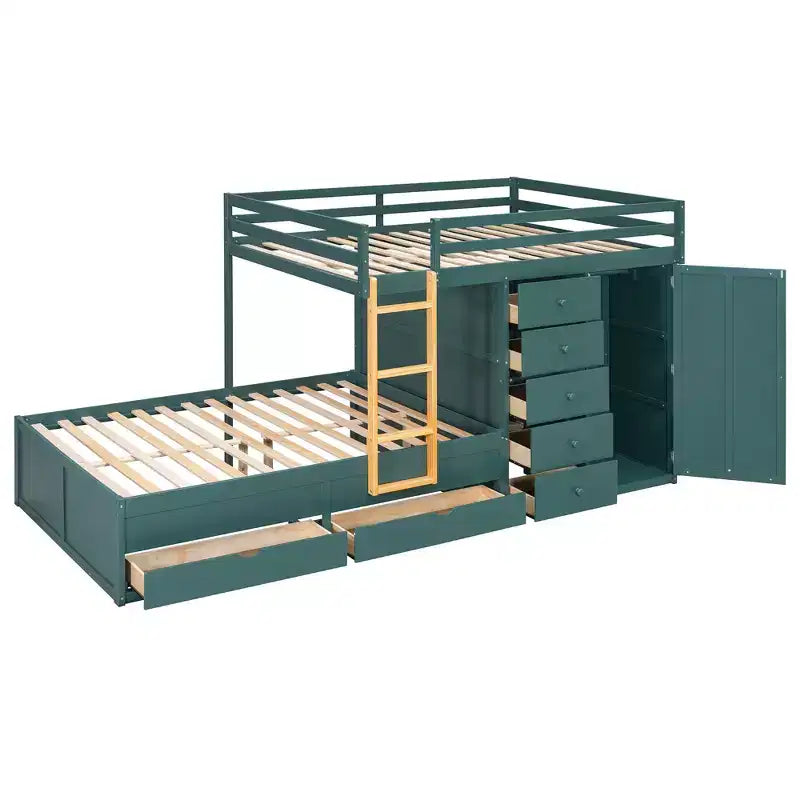 Lit superposé double avec rangement – Vert / Rose / Blanc, 2 places