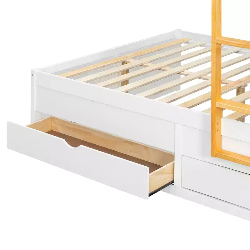 Lit superposé double avec rangement – Vert / Rose / Blanc, 2 places