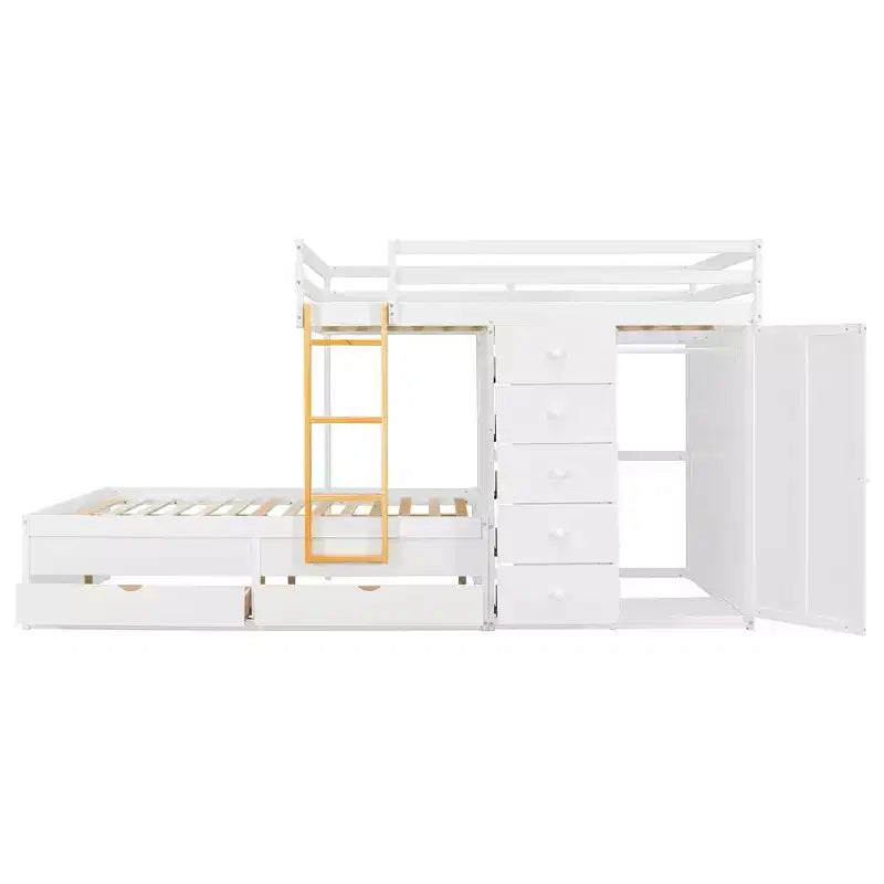 Lit superposé double avec rangement – Vert / Rose / Blanc, 2 places