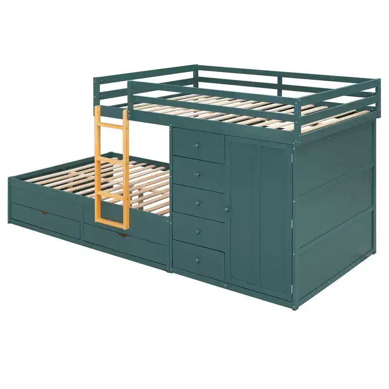 Lit superposé double avec rangement – Vert / Rose / Blanc, 2 places
