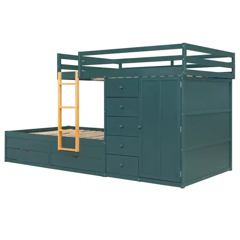 Lit superposé double avec rangement – Vert / Rose / Blanc, 2 places