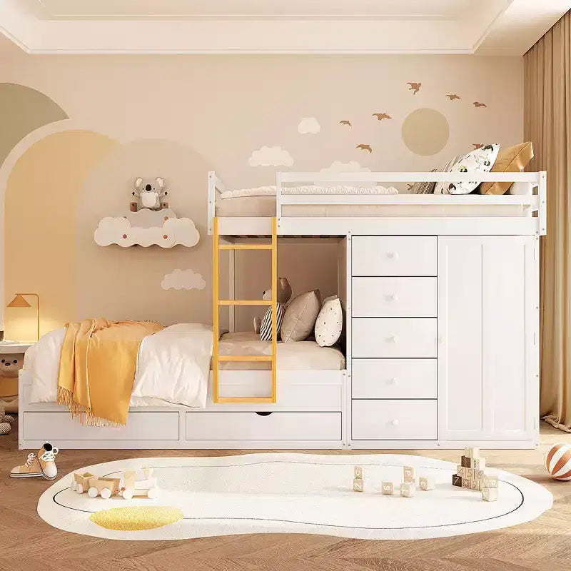 Lit superposé double avec rangement – Vert / Rose / Blanc, 2 places