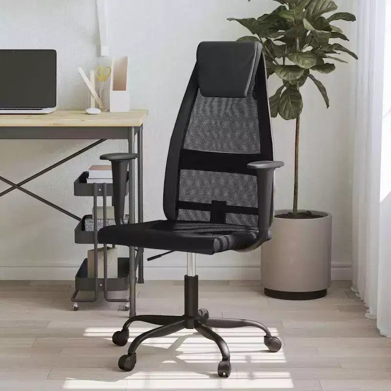 Chaise de bureau en maille noire et blanche, siège unique