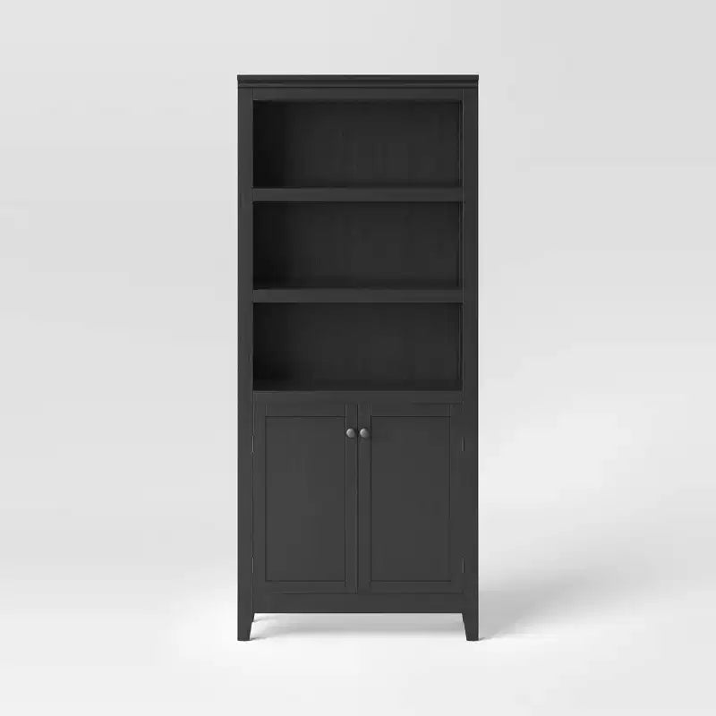 Bibliothèque 5 étagères avec portes, noire/blanche, montage par 1 personne