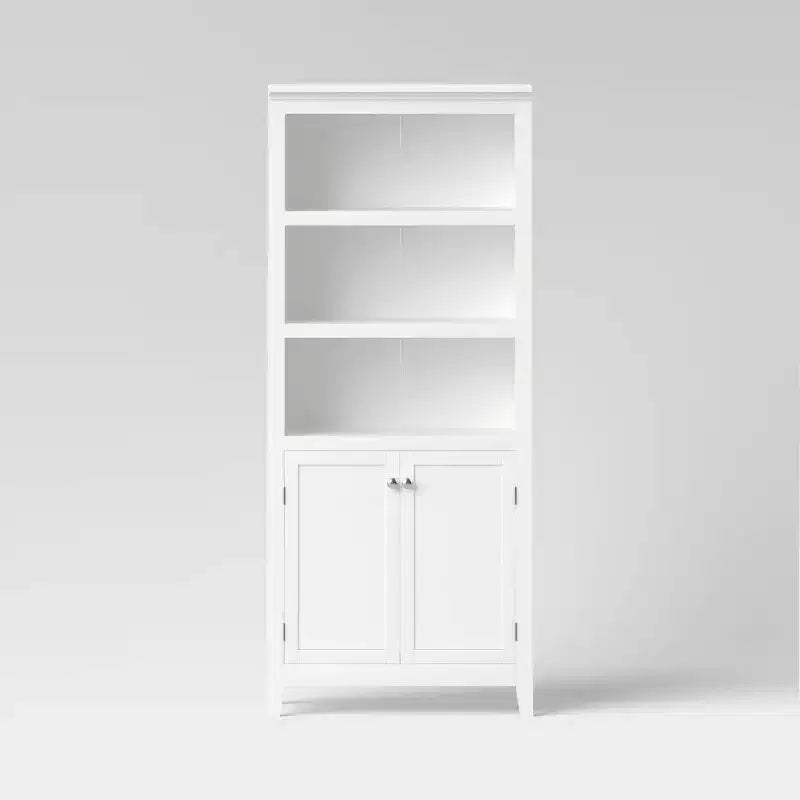 Bibliothèque 5 étagères avec portes, noire/blanche, montage par 1 personne