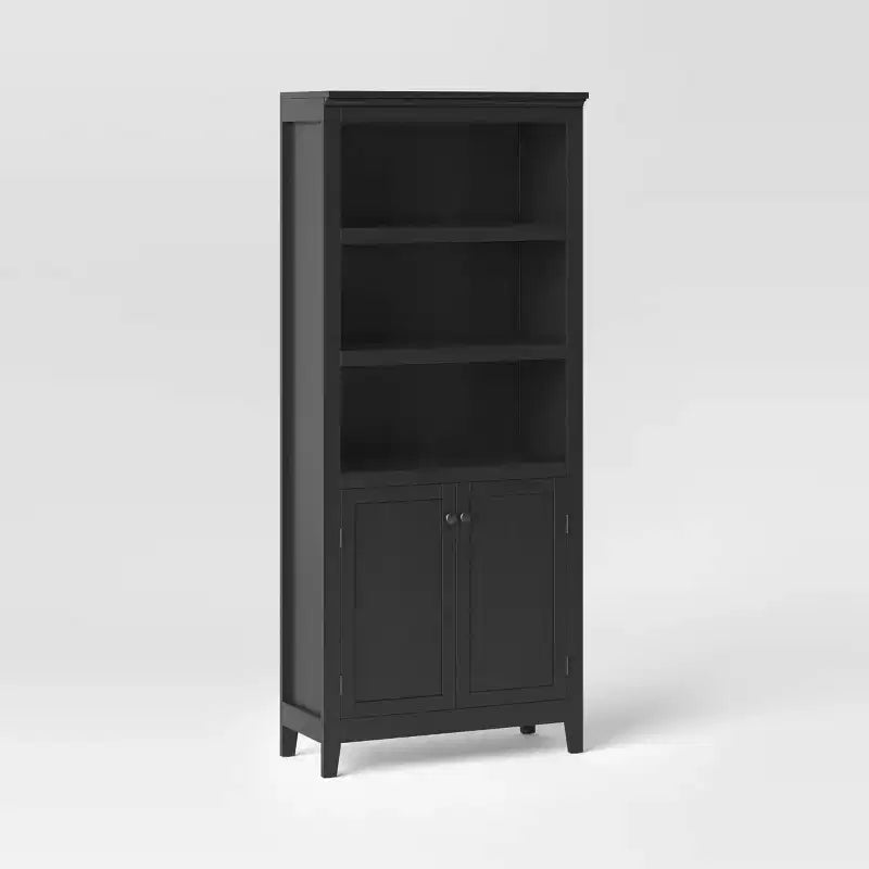 Bibliothèque 5 étagères avec portes, noire/blanche, montage par 1 personne